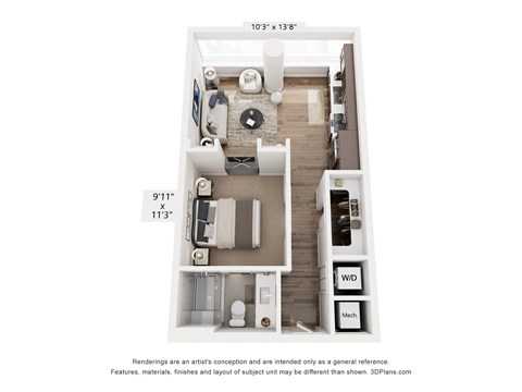 Floor plan for studio, 1 bath, 568 sqft